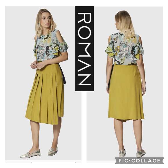 Roman Olive Pleated Wrap Midi High Waisted Skirt with side tie size 8 - Picture 1 of 12